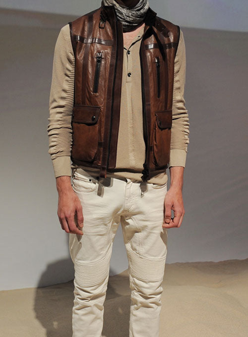 brown leather vest