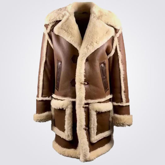 Brown Overcoat With Faux Shearling - 3amoto shop