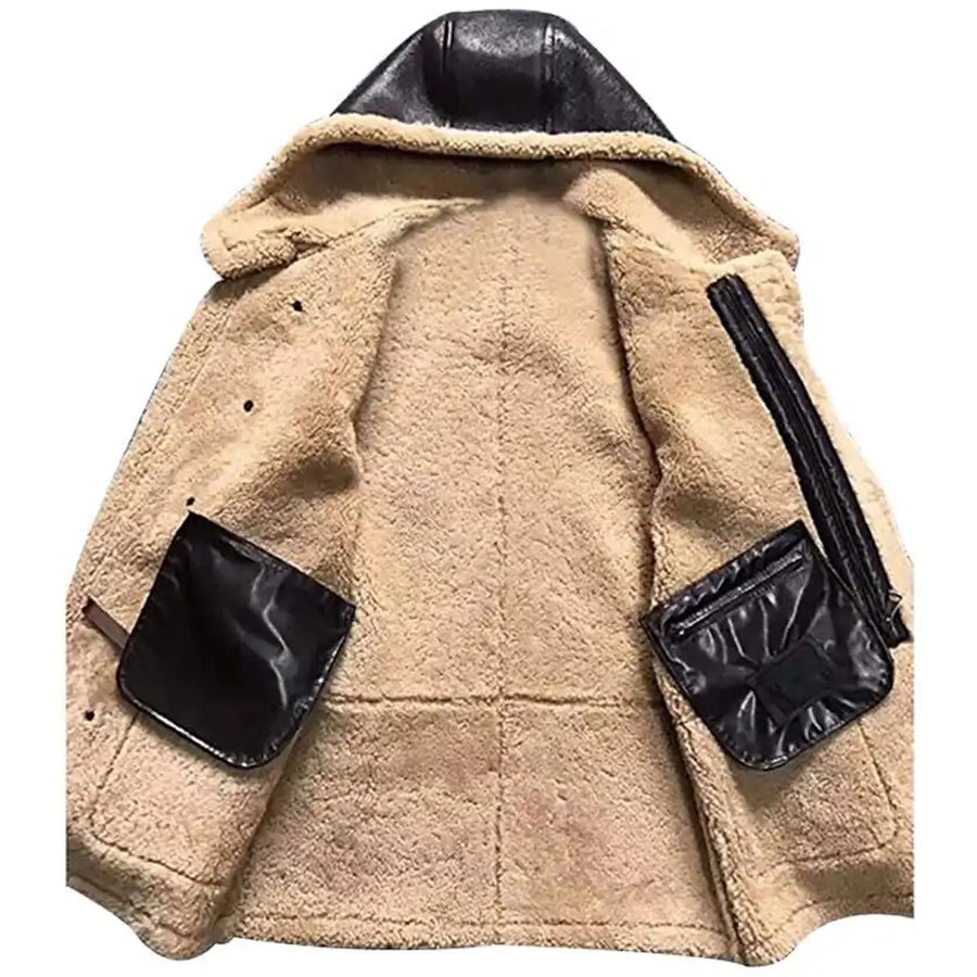 brown shearling coats with hooded