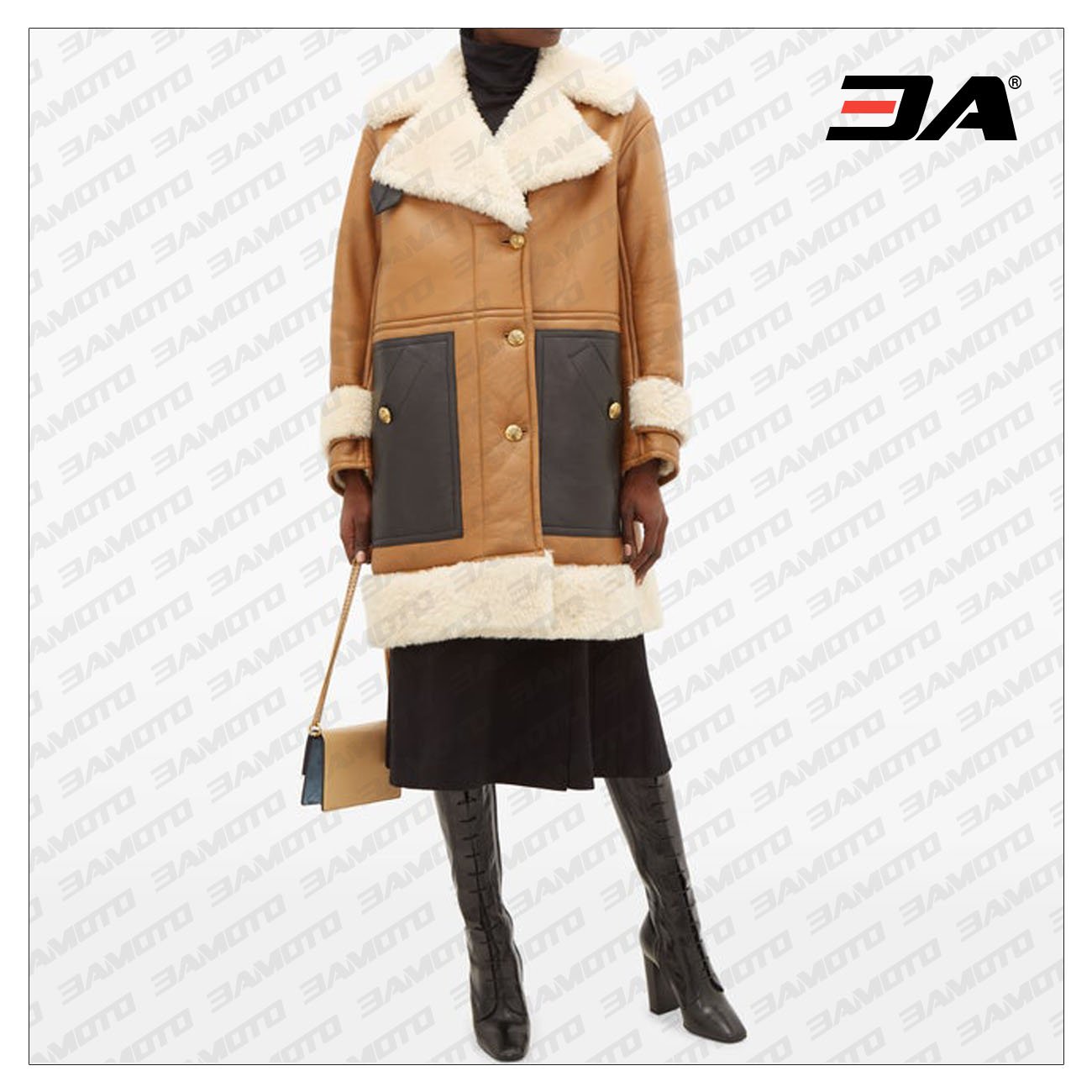 brown shearling leather fur coat