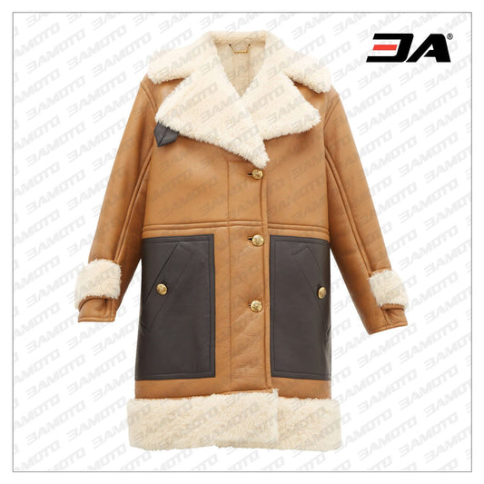 Brown Shearling Leather Panelled Fur Coat - 3amoto shop