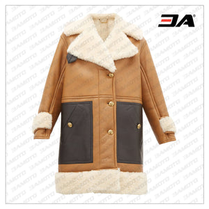 Brown Shearling Leather Panelled Fur Coat
