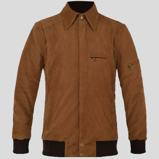 brown suede hunter bomber leather jacket - Fashion Leather Jackets USA - 3AMOTO