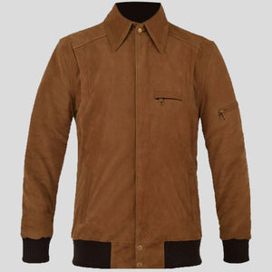brown suede hunter bomber leather jacket
