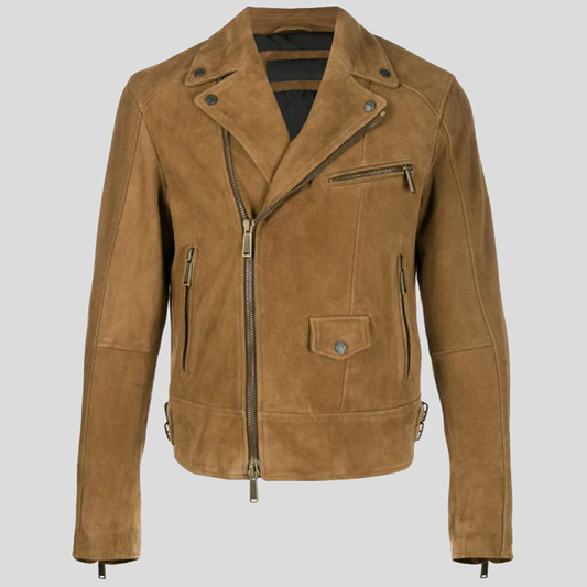 Brown Suede Leather Biker Jacket for Men - Fashion Leather Jackets USA - 3AMOTO