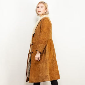 brown suede leather shearling coat