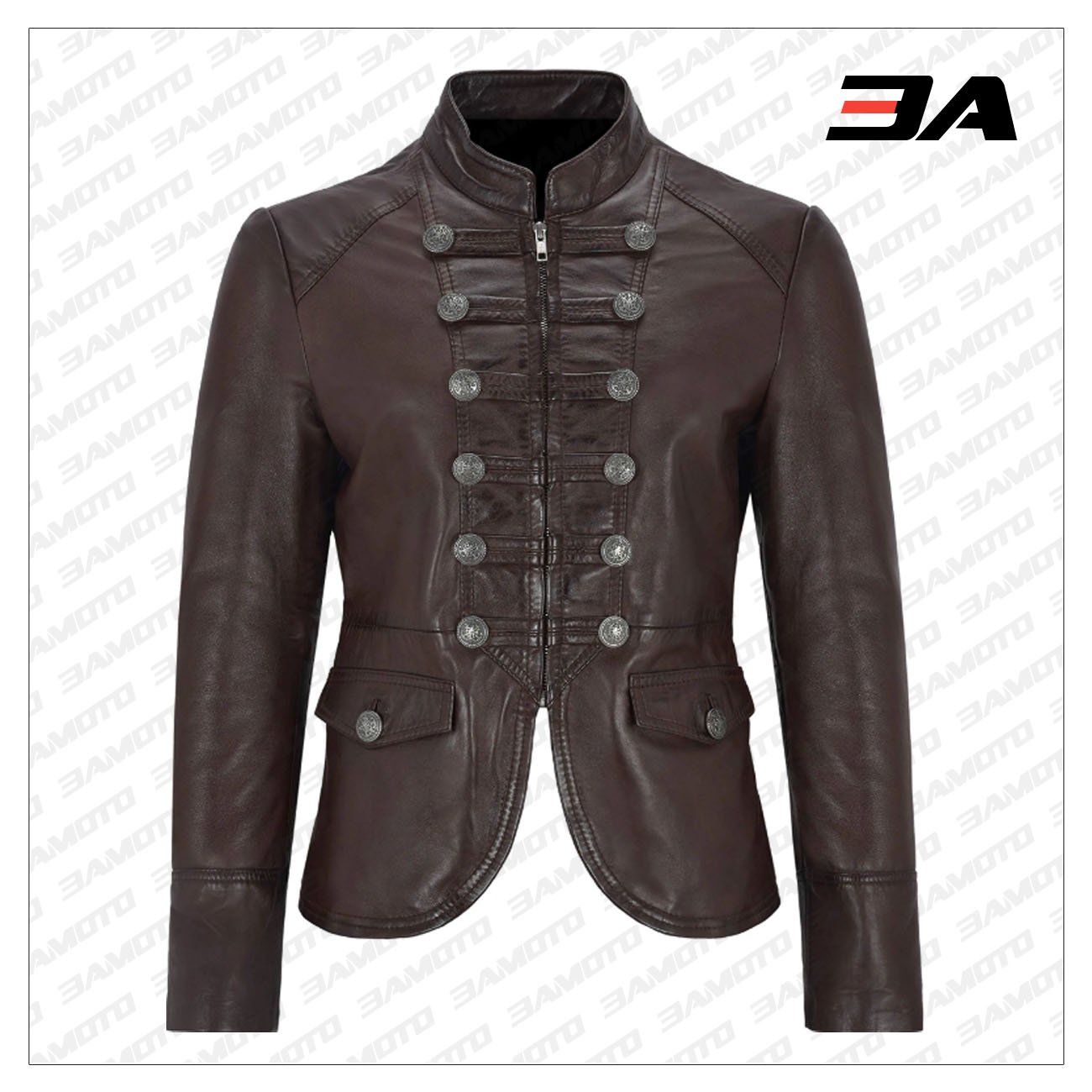 Brown Victory Military Parade Style Real Leather Jacket - 3A MOTO LEATHER