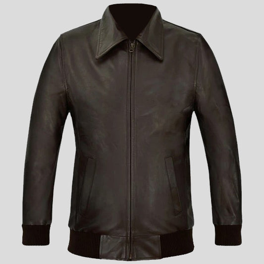 brown wax classic bomber jacket - Fashion Leather Jackets USA - 3AMOTO