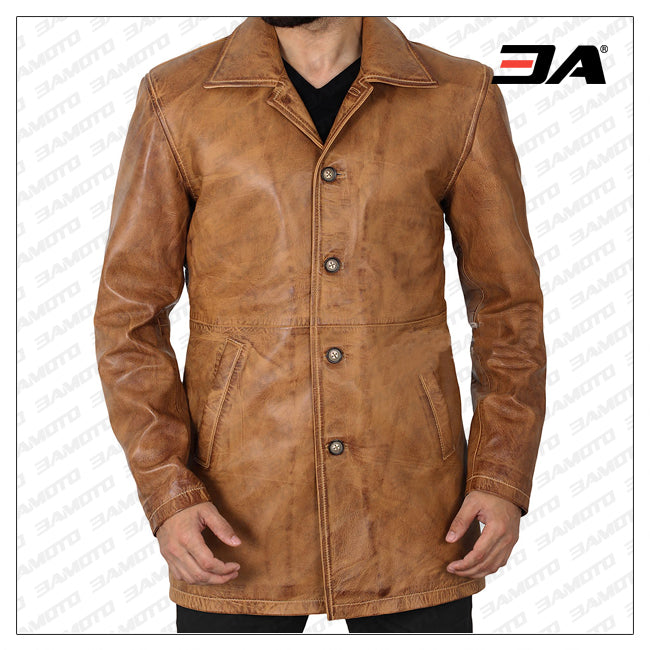 Winchester Mens Brown Leather Car Coat | Buy Genuine Leather Coat