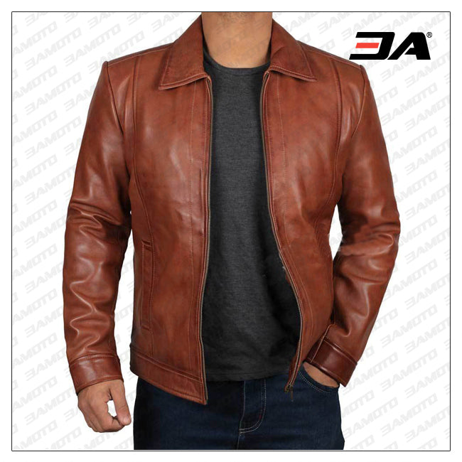 Men Stylish Solid Full Sleeve Regular Leather Biker Jacket (Black)