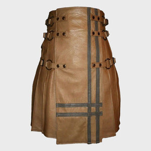 brown leather utility style kilt for men