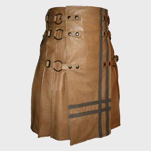brown leather utility style kilt