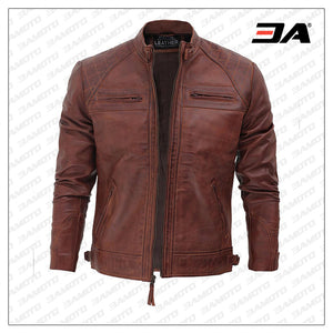brown quilted leather jacket mens