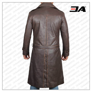 brown trench leather coat