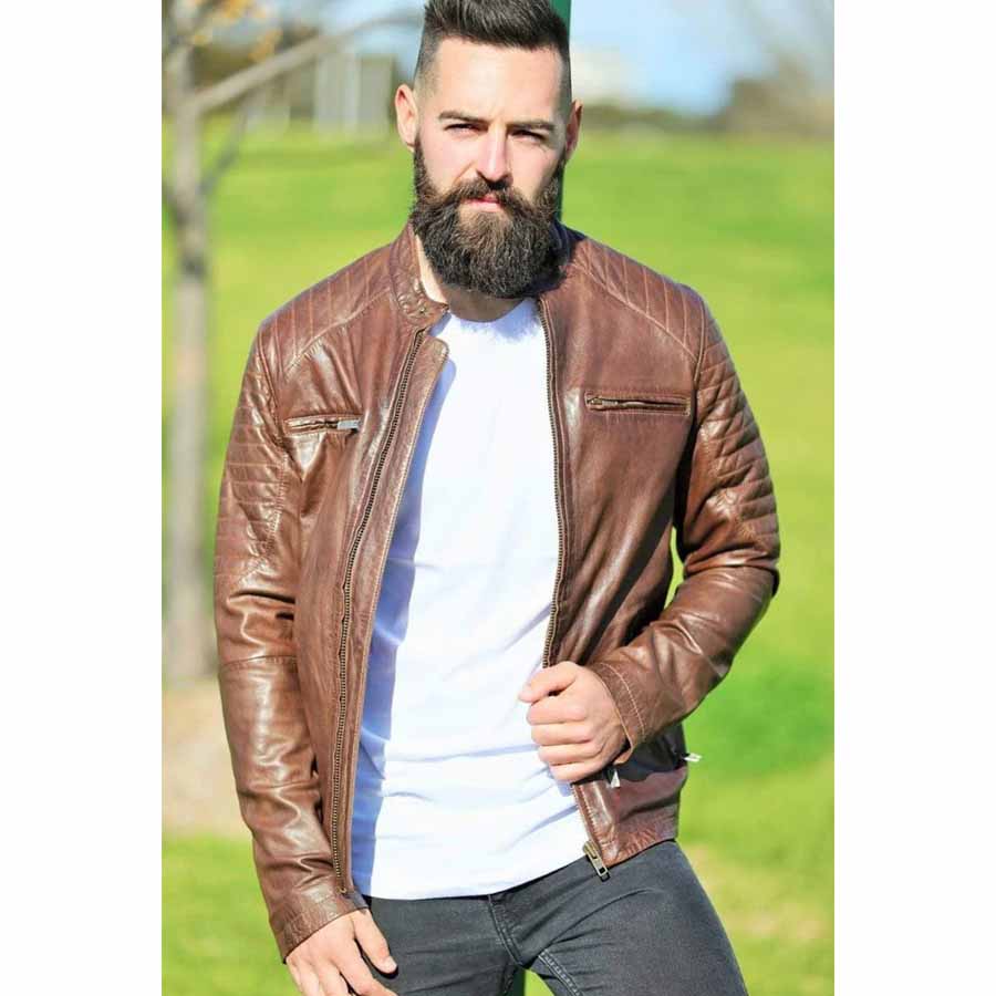 buy Mens Chocolate Brown Leather Biker Jacket