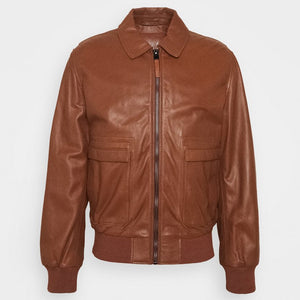 buy best mens tan brown leather bomber jacket