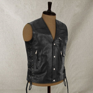 buy mens black leather biker vest sale