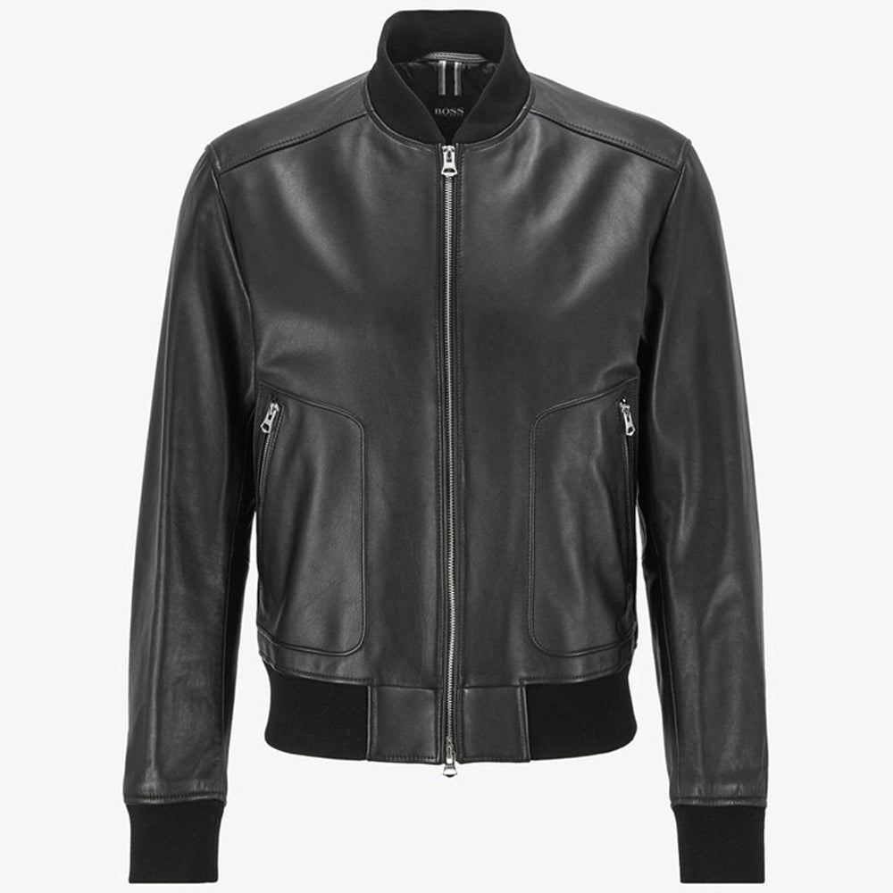 buy mens black leather bomber jacket online