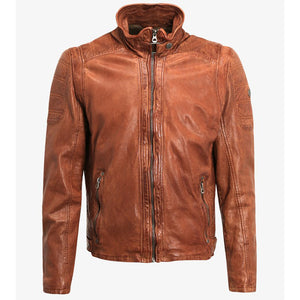 Buy Mens Camel Brown Leather Biker jacket