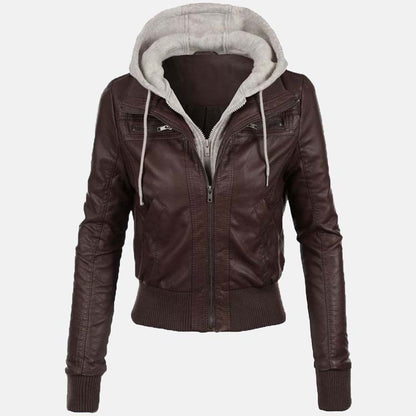 Buy Women’s Chocolate Brown Leather Bomber Jacket