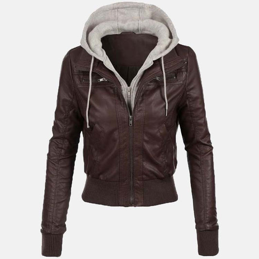 Buy Women’s Chocolate Brown Leather Bomber Jacket - Fashion Leather Jackets USA - 3AMOTO