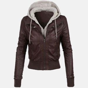 Buy Women’s Chocolate Brown Leather Bomber Jacket