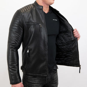 cafe racer biker leather jacket front