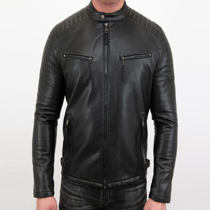 cafe racer biker leather jacket open