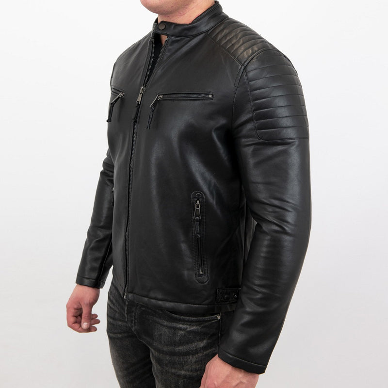 cafe racer biker leather jacket side