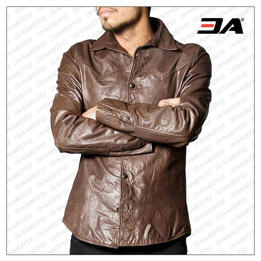 Chevelle Brown Leather Shirt - 3amoto shop