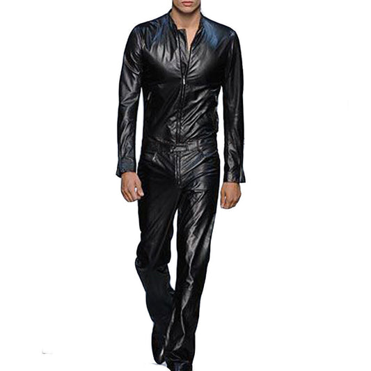 Classic Style Men Leather Runaway Jumpsuit - 3amoto shop