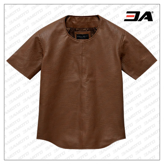 Crocodile Brown Leather T-Shirt - 3amoto shop