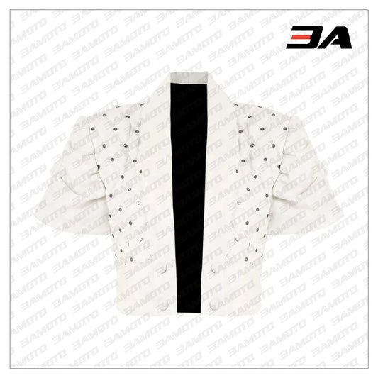 Cropped Quilted White Leather Jacket - 3A MOTO LEATHER - 3amoto shop