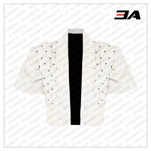 Cropped Quilted White Leather Jacket - 3A MOTO LEATHER