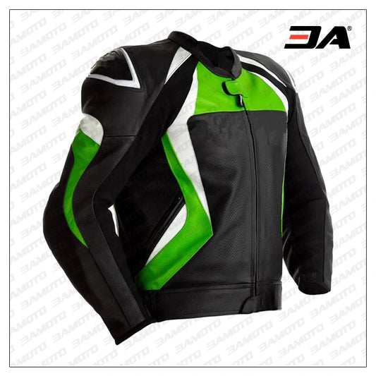 Custom Black And Lime Green Leather Motorcycle Jacket - 3amoto shop