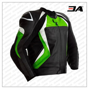 Custom Black And Lime Green Leather Motorcycle Jacket