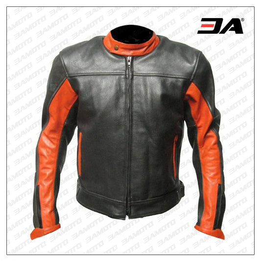 Custom Black And Orange Leather Racing Jacket - 3amoto shop