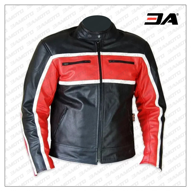 Custom Black And Red Motorcycle Leather Jacket