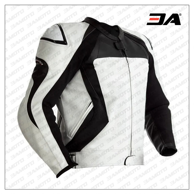 Custom Black And White Leather Motorcycle Jacket