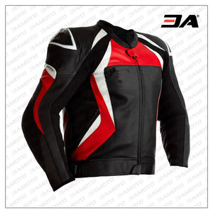 Custom Black White and Red Leather Motorcycle Jacket