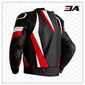 Custom Black White and Red Leather Motorcycle Jacket