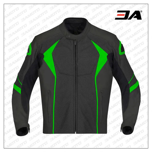 Custom Green And Black Motorcycle Leather Jacket - 3amoto shop