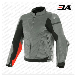 Custom Grey and Orange Motorcycle Leather Jacket