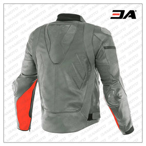 Custom Grey and Orange Motorcycle Leather Jacket