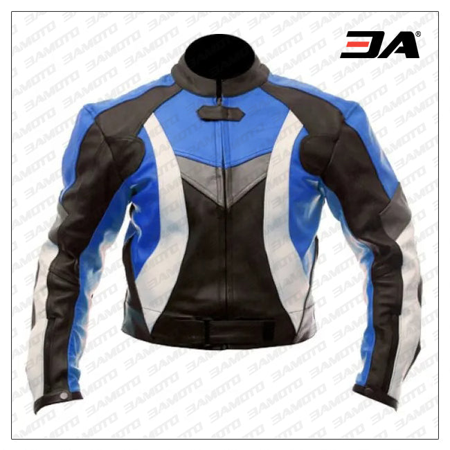 Custom Protective Gear White,Black And Blue Motorcycle Jacket