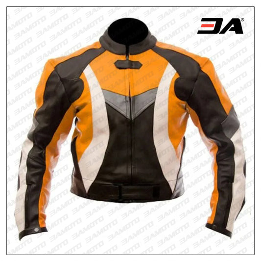 Custom Protective Gear White,Black And Orange Motorcycle Jacket - Fashion Leather Jackets USA - 3AMOTO