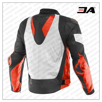 Custom White Black and Orange Motorcycle Leather Jacket