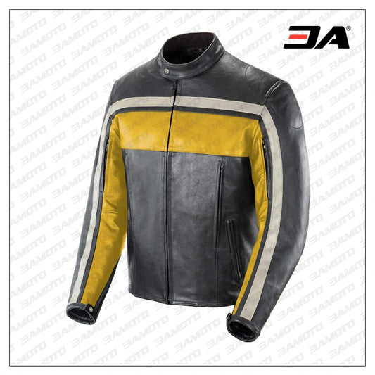 Custom Yellow And Black Motorcycle Leather Jacket - Fashion Leather Jackets USA - 3AMOTO