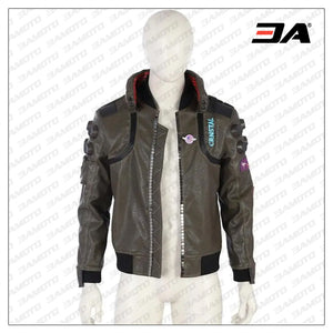 cyberpunk 2077 real bomber leather green jacket front