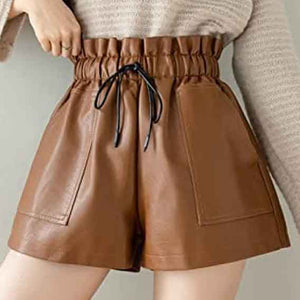 dark brown leather shorts